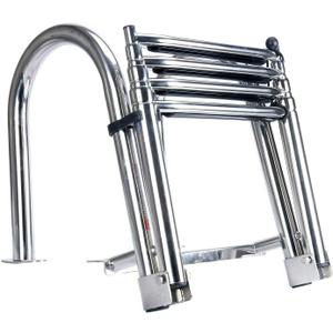 Amarine Made Boat Ladder 4 Steps Removable Premium Stainless Folding Rear Entry Pontoon Boat Ladder w/Extra Wide Step