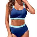 Womens High Waisted Bikini Sets Sporty Crop Top Color Block Swimwear Bandeau Scoop Neck Vintage Two Piece Bathing Suits (X-Large, Blackish Green)