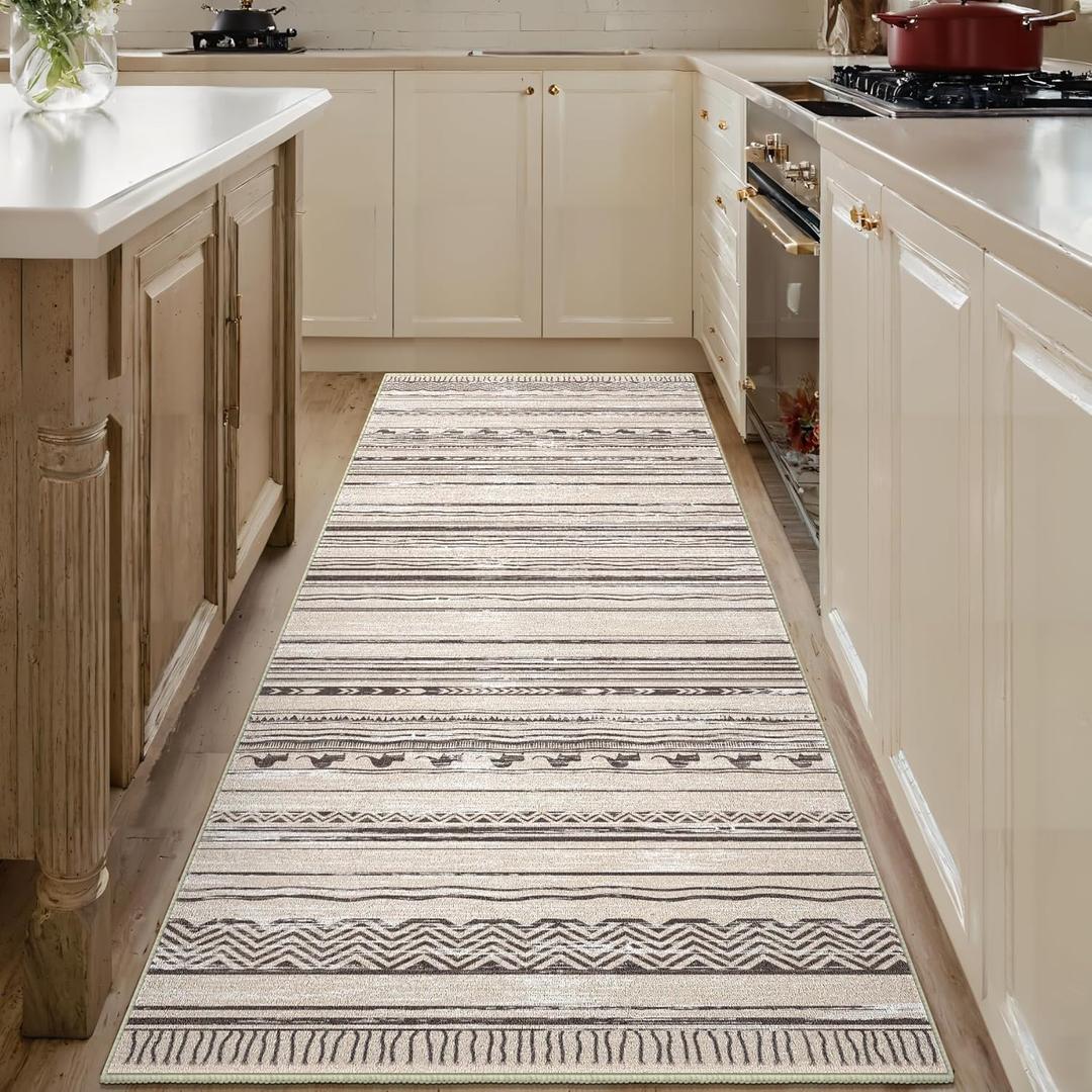 Runner Rug for Hallways Kitchen Rug 2'x 6' Washable Runner Rugs Non-Slip with Rubber Backing Soft Boho Carpet for Hallways, Laundry, Bedroom (Boho Grey 2'x 6')
