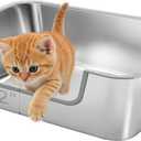 Low Entry Stainless Steel Litter Box for Small Cat, Metal Kitty Litter Boxes for Kittens Injured Cats, Shallow Litter Pan for Small & Medium Pets, Easy to Clean, Non-Stick, 17.7"Lx13.8"Wx5.9"H