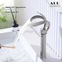 Elegant Bathroom Sink Faucet Single Hole,AUU Waterfall Brushed Nickel Vessel Sink Faucet Solid Brass,Single Handle Basin Tap with Pop Up Drian Supply Line (Brushed Nickel, Tall)