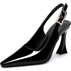 Women's Slingback 3In Kitten Heel Comfortable Closed Toe Pumps Dress Shoes for Women (8.5, Black)