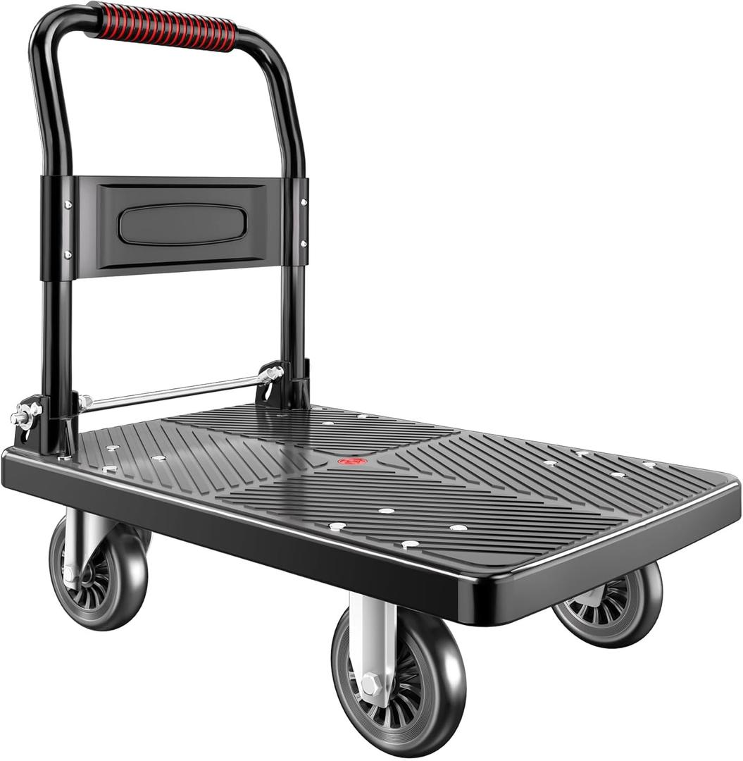 Upgraded Foldable Push Cart Dolly | 780 lbs.Capacity Moving Platform Hand Truck | Foldable for Easy Storage | 5'' PU 360 Degree Swivel Silent Wheel-Black