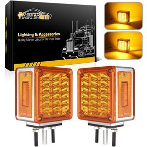 Partsam LED Pedestal Lights Amber/Amber Double Face 39 LED Turn Signal Lights Stud Mount Fender Lights Side Marker Lights for Heavy Truck Trailer Freightliner Peterbilt Mack Western Star