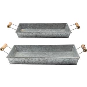AuldHome Design Galvanized Farmhouse Trays (Set of 2, Small & Medium); Farmhouse Decor Rectangular Trays w/Handles