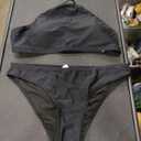 Beautyin Womens Floral Striped Halter High Neck Bikini Swimsuit Set Cross Back (Large, Black)