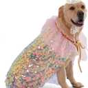 FLAdorepet Dog Princess Dress Costume with Rhinestones Crown,Pet Cat Cape Cloak Birthday Party Wedding Dress Up Outfits,Rainbow Mermaid Halloween Costume Clothes,X-Large (Pink)