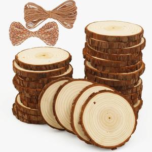 Natural Wood Slices 30 Pcs 2.4-2.8 Inches Craft Unfinished Wood Kit Predrilled Wooden Rounds with Bark, Wood Circles with Hole, Wood Slices for Crafts Ideal for DIY Projects, Christmas Ornaments