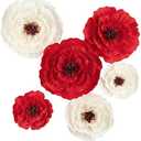 MEJOY Paper Flower Decorations for Wall, Flower Wall Decor for Birthday Wedding Backdrop Baby Nursery Wall Decor Baby Showers Bridal Shower (Red+White, 6Pcs)