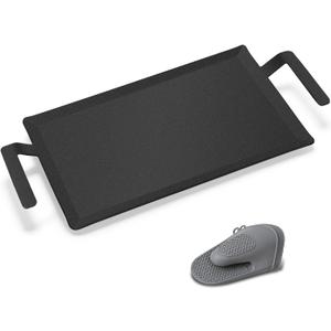 Premium Carbon Steel Griddle, Large Non-Toxic Stovetop Flat Top Pan for Gas, Electric Range, Induction, Grill & Campfire, Pre-seasoned Nitride Coating, Oven Safe to 1200F, with Heat-insulating Gloves