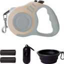 Retractable Dog Leash Automatic Telescopic Tractor Dog Tape, Pet Tape 10/16 FT Durable and Convenient, with Folding Bowl, Dispenser, Rubbish Bags, Suitable for Small and Medium Dogs (Light Grey Set)