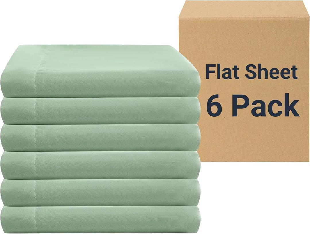 ZPECC Bulk Flat Sheets Only Full Size 6 Pack, Easy Sort Top Bed Sheet by Color-Coded Label, Soft Durable Brushed Microfiber Fabric Hotel Airb&bs Essentials for Hosts, 81"x96", Sage Green