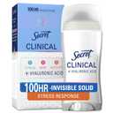 Secret Clinical Strength 100HR Sweat & Odor, Stress Response Invisible Solid Antiperspirant Deodorant for Women, 3X Stress Protection with Hyaluronic Acid, PH Balancing Minerals, 2.6 oz, BB: 1/2028