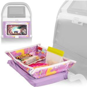 Lusso Gear Airplane Tray Table Cover - Organize Kids Travel Essentials - Snack & Toy Pockets for Airplane Toys for Toddlers 1-3 - iPad and Tablet Stand for Travel Toddler Essentials (Unicorns)