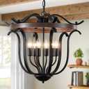 20" Black Farmhouse Chandelier for Dining Room 6 Light Cage Light Fixture
