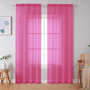 Simplebrand Hot Pink Sheer Curtains 84 Inches Long, Light Filtering Rod Pocket Solid Color Window Sheer Curtain Panels, Elegant Curtains & Drapes for Living Room, Bedroom 2 Panels  Hot Pink, 42"W x 84"L (Pack of 2)