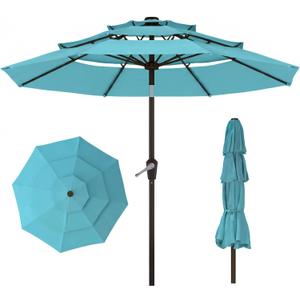 10ft 3 Tier Patio Umbrella, Outdoor Market Table Umbrella with UPF 50+ Vented Canopy, 8 Sturdy Ribs, Easy Push Button Tilt and Crank, Windproof for Deck, Pool, Backyard and Garden