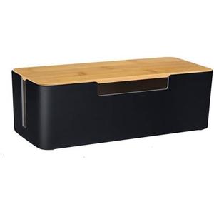 ABS Cord Organizer Box with Wooden Lid, Cable Management Box for Power Strips or Surge Protectors, Desk Cable Tidy Box for Office Home(Black)