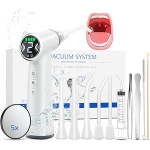 Upgraded Tonsil Stone Remover Tool - Rechargeable Tonsil Stone Vacuum with LED Light & 11-in-1 Probes, Instant Suction for Bad Breath Relief, Safe Silicone/Glass Tip for Tonsilloliths Removal