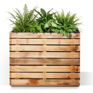 Metal Rectangular Planter Box, Tall & Large Rectangle Planter with Removable Insert Shelf, 30" L x 12" W x 24" H Heavy Duty Planter Box with Drainage Holes for Outdoor Plants (Walnut Wood Grain)
