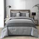 WONGS BEDDING Grey Comforter Set Queen, Reversible Grey Striped Patchwork Down Alternative Comforter for Queen Bed,3 Pieces (1 Comforter+2 Pillowcases), Boho Soft Microfiber Bedding Set 90"90"
