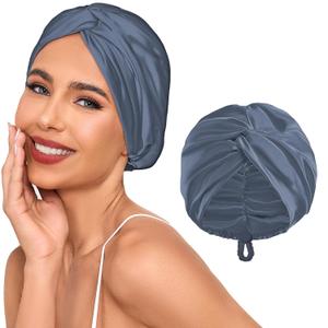 Adjustable Silk Satin Hair Bonnet for Sleeping Women, Double Layer, Silk Hair Wrap for Sleeping Women Men, Curly Natural Braid Straight Unisex - Slate Blue