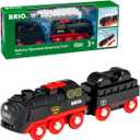 BRIO World Battery-Operated Steaming Train - 3-Piece Motorized Train Engine for Wooden Track with Lights and Kid-Friendly Steam - Interactive Play with Forward/Reverse - for Kids 3 & Up