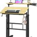 Klvied Stand Up Desk on Wheels, Portable Computer Desk for Home Office,Rolling Desk for Laptop with Removable Cup Holder, Adjustable Laptop Cart for Standing or Sitting,Natural