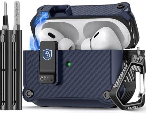 Pohgelan Compatible with AirPods Pro 2nd/1st Case,Magnetic Automatic Lock with Cleaning Kit,Compatible with Magsafe,Carbon Fiber Texture Cover -Blue