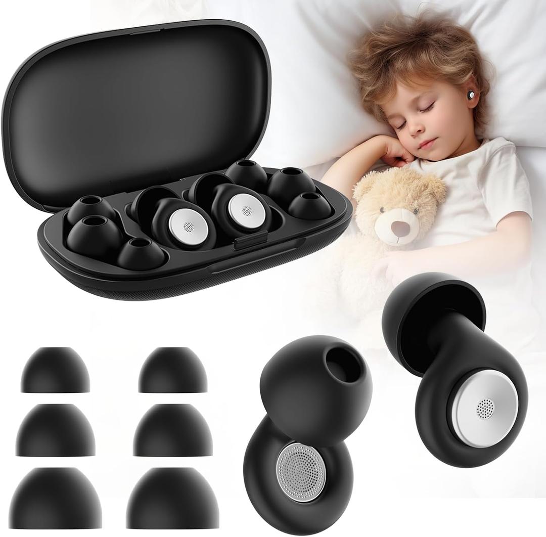 56dB Noise Canceling Earplgs for Sleeping, Pro Sleep Ear Plugs for Side Sleepers, Comfortable & Reusable, Block Snoring, Noise Reduction, Includes 3 Pairs (S/M/L) Black