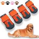 XSY&G Dog Boots, Waterproof Dog Shoes, Dog Booties with Reflective Strips, Rugged Anti-Slip Sole and Skid-Proof, Outdoor Dog Shoes for Small, Medium, Large Dogs 4Pcs Orange-Size 2