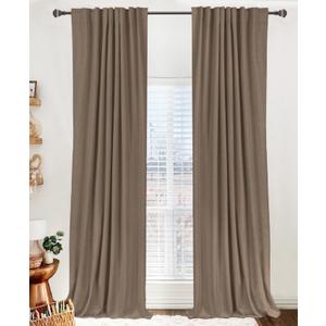 100% Blackout Shield Linen Blackout Curtains for Bedroom 90 Inches Long,Back Tab/Rod Pocket Living Room Drapes,Thermal Insulated Textured Blackout Curtains 2 Panels Set,50" W x 90" L,Linen Brown