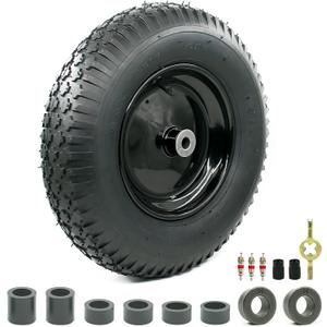 4.80/4.00-8" Pneumatic Tire and Wheel Assy,2PR (Air Filled)- 5/8"or 3/4" Powdered Metal bushings and 3"or 6"Center Hub, for Wheelbarrows,Garden and Utility Carts,Trolleys,Wagon and More, 16