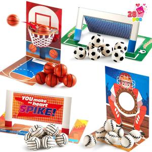 JOYIN 28 PCS Valentines Day Cards with Soccer Football Volleyball Basketball for Kids Valentine's Classroom Exchange, Valentine's Party Favors, Valentines Day Games Toys, Sports Game Cards