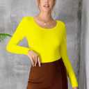 Women's Crew Neck Long Sleeve Cotton Bodysuit, Stretch Comfy Everyday Wear Bodysuit for Women