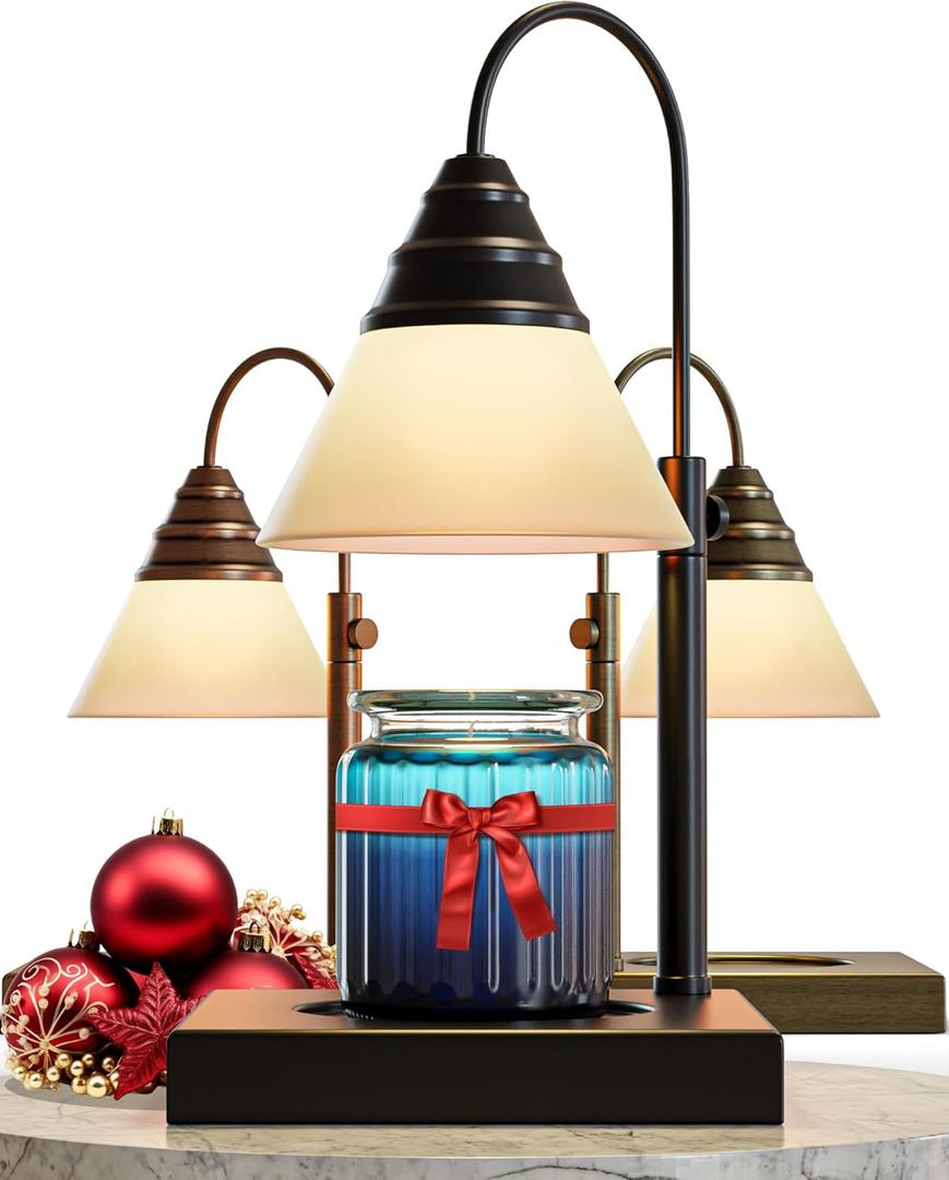 Hestia Magic Candle Warmer Lamp, Height Adjustable For Yankee Candle Jar & 3 Wick Large Jars, Soot-Free Scent Release - Timer & Dimmable Candle Lamp, Top Overhead Glass Shades, 110-120V (Black, Timer)