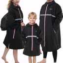 Owntop Swim Parka Adult Kids | Waterproof & Quick-dry | 2-Way Zipper | Oversized Hooded Changing Robe for Beach Pool (X-Large, Black)