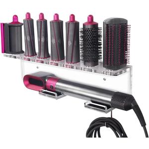 Affogato Wall Mount Holder Compatible with Dyson Airwrap Styler Accessories Acrylic Storage Holder Compatible with Dyson Airwrap Attachments Organizer Rack for Wand Barrels Brushes, Transparent Clear