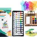 Mini Watercolor Paint Set Portable Travel - Comes with Mini Palette Sketch Board Clip & 8 Colours, Pocket-Sized Art Kit for Artists