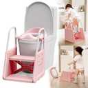 3 in 1 Potty Training Toilet Seat & Toddler Step Stool with Potty Train Chair Adapter and Extra Wide Non-Slip Ladder Potty Seats with Raised Guardrail and Splash Protection Design for Kids 1-3 Years