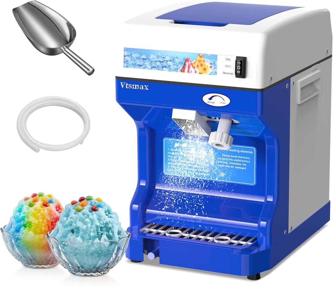 Electric Ice Shaver Machine, 250W Shaved Ice Machine Tabletop with Aluminum Alloy Blade, Thickness Adjustable 265lbs/hr Rotate Speed & Strong Power for Home and Commercial Use Blue(2.3Qt)