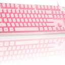 MageGee Gaming Keyboard, 7 Solid Colors Backlit Wired Gaming Keyboard with Clear Housing and Double-Shot Keycaps, K1 Waterproof Ergonomic 104 Keys Light Up Keyboard for PC Desktop Laptop, Pink