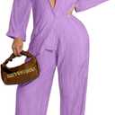 Ekaliy Women's 2 Piece Casual Pleated Outfits Short Sleeve Button Down Shirt High Waist Wide Leg Trouser Sets Suit (X-Large, 65purple)