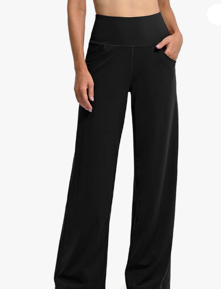 Leg Yoga Pants for Women, Loose Stretch Sweatpants with Pockets Casual Lounge, Large