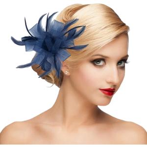 dressfan Womens Fascinator Hat Headpiece 20s Vintage Wedding Hair Accessories for Derby/Wedding/Cocktail/Tea Party (Blue, S)