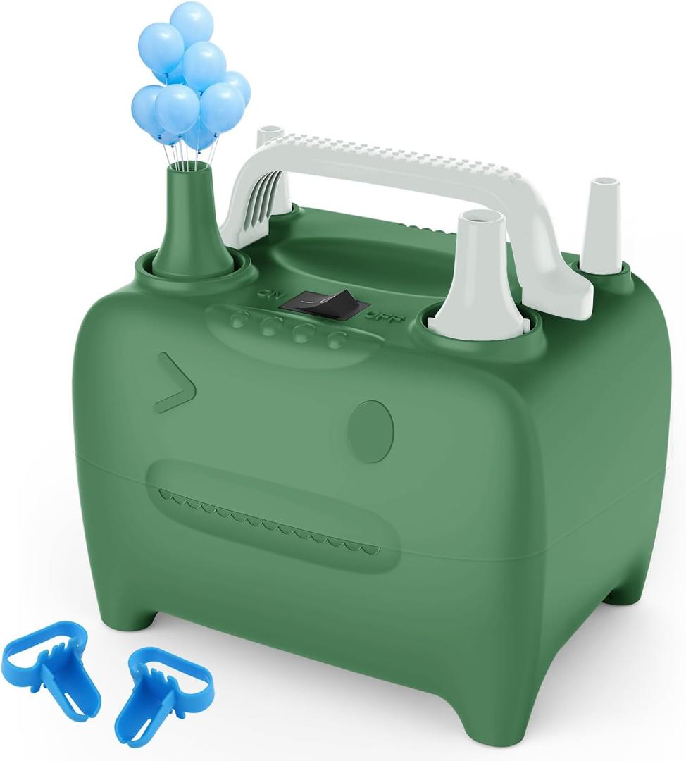 OWill Balloon Pump Electric, Balloon Inflator Electric Air Pump, Portable Dual Nozzle Balloons Air Pump Electric 600W Blow Machine for Party Decoration (Green)