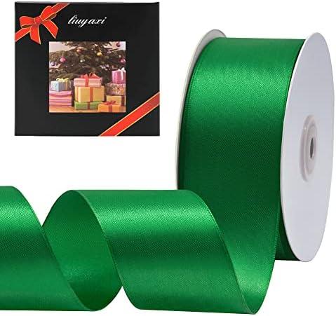 Solid Color Double Faced Green Satin Ribbon 2" X 50 Yards, Ribbons Perfect for Crafts, Wedding Decor, Bow Making, Sewing, Gift Package Wrapping and More