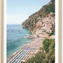 HesenDot Natural OAK Wood Framed Italian Positano Beach Wall Art,12x16in Amalfi Coast Canvas Wall Print,Summer Coastal Landscape Poster Wall Decor for Living Room,Bedroom,Office Gallery Set of 1