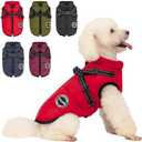 AIMYDOG Warm Dog Winter Coat, Fashion Sports Dog Cold Weather Jacket with Built-in Harness, Reflective & Adjustable Comfortable Pet Vest, Waterproof Windproof Dog Apparel for Small Dogs (Red), L