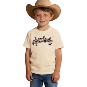 CM C&M WODRO Toddler Kid Boy Cowboy Shirts Western Rodeo Cowboy Boots Embroidered T-Shirt Short Sleeve Funny Summer Tee Tops (Beige, 6-7 Years)